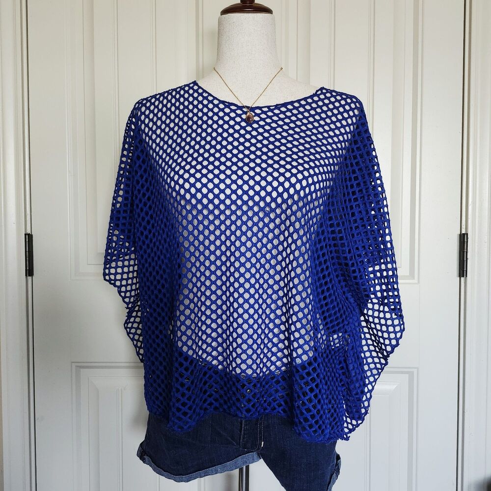 Do Everything In Love Blue Fishnet Mesh Poncho One Size